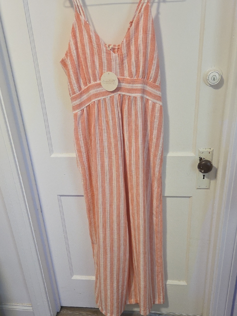 No Comment Linen Love Striped Peach-White Maxi Jumpsuit